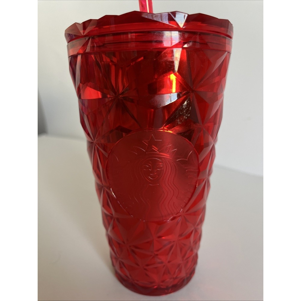 Starbucks Holiday 2023 RED Jeweled Prism 16oz Tumbler With Straw